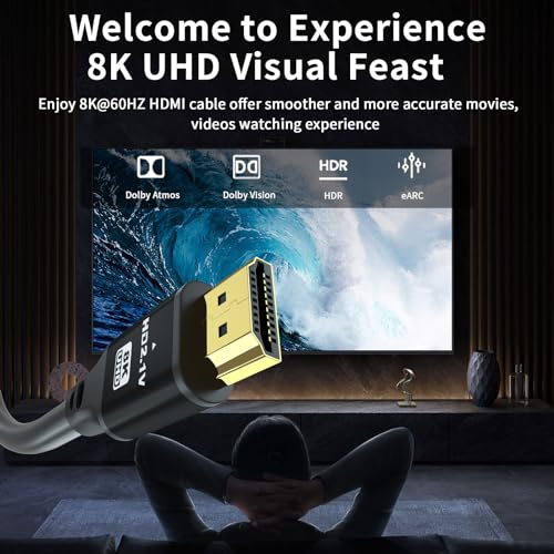 15FT Long Hdmi Cable, 8K@60Hz, 4K@120Hz, 48Gbps Ultra High Speed Hdmi 2.1 Cord with Gold-Plated Connectors, Aluminum Shell, for Streaming and Gaming, Wall-Mounted TV, Projector, Sound System - size: 15FT