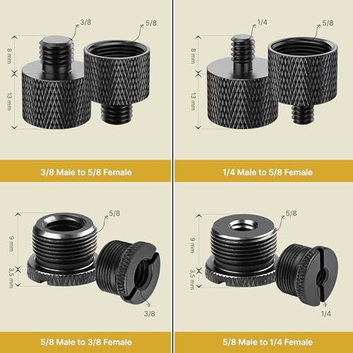 IXTECH Mic Stand Adapter Set 8 pieces Metal Microphone Stand Screw Thread Adapter 5/8 Female to 3/8 Male 3/8 Female to 5/8 Male 5/8 Female to 1/4 Male 1/4 Female to 5/8 Male Tripod Adapter ADP02A Blck - color: 9 ADAPTER