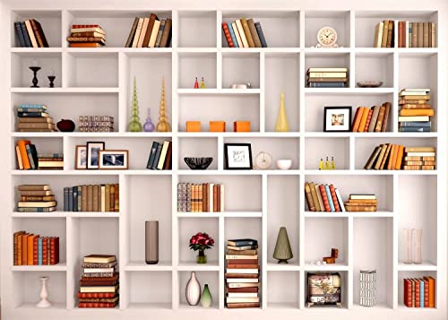 BELECO 9x6ft Fabric Modern White Bookshelf Photography Backdrop Books Ornaments Background Webcam Background Poster Home Office Zoom Meeting Video Conferencing Backdrop Kids Adults Portrait Shoot - size: 9x6FT