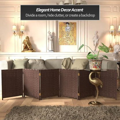 Red Lantern 2 ft. Short Woven Fiber Folding Screen - 6 Panel - Dark Mocha - color: Mocha, size: 6 Panel