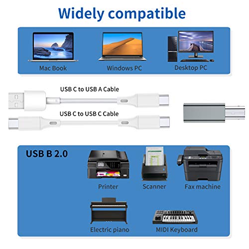 USB C Female to Printer Male Adapter (2-Pack), USB Type C to USB B Convert Connector Support Data Sync Compatible with Brother HP Canon Lexmark Epson Dell Xerox Samsung etc and Piano DAC (Grey)
