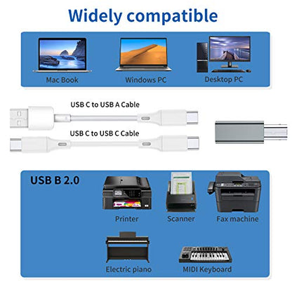USB C Female to Printer Male Adapter (2-Pack), USB Type C to USB B Convert Connector Support Data Sync Compatible with Brother HP Canon Lexmark Epson Dell Xerox Samsung etc and Piano DAC (Grey)