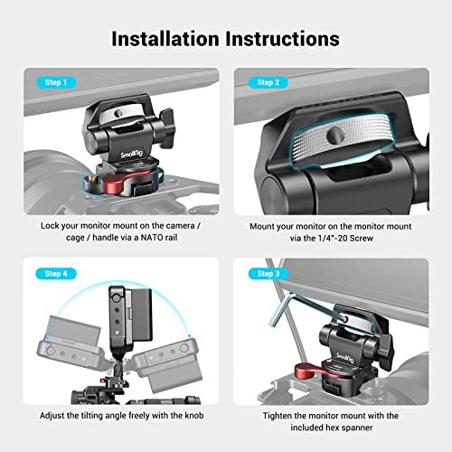 SmallRig Field Monitor Mount with NATO Clamp, Camera Monitor Holder for 5” and 7” Monitor, Swivel and Tilt Adjustable - 2906B - style: nato clamp base