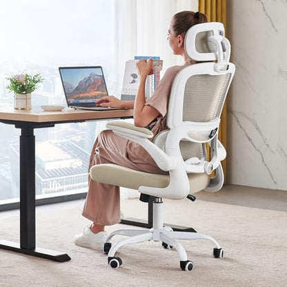 TRALT Office Chair Ergonomic Desk Chair, 330 LBS Home Mesh Office Desk Chairs with Wheels, Comfortable Gaming Chairs (1, Beige) - color: Beige