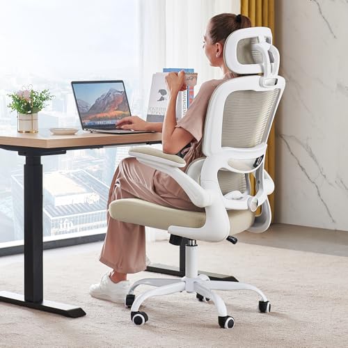 TRALT Office Chair Ergonomic Desk Chair, 330 LBS Home Mesh Office Desk Chairs with Wheels, Comfortable Gaming Chairs (1, Beige) - color: Beige