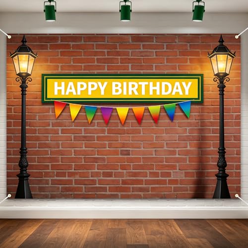 7x5ft Sesame Street Backdrop for Birthday Party Decorations - Large Red Brick Wall Photography Background - High-Definition Elmo Theme Banner for Cake Table Decor, Photo Studio Props - color: Red Birthday backdrop, size: 7x5ft