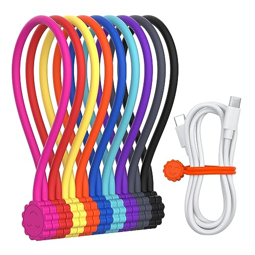 Rich&Ray Magnetic Reusable Silicone Cable Ties, Phone Cord Holder, Magnetic Cable Ties for Headphone Cables, Charging Cable Organizer, Book Markers, Hanging Stuff - 7.48'' (9Color - 9pack) - color: 9color-9pack