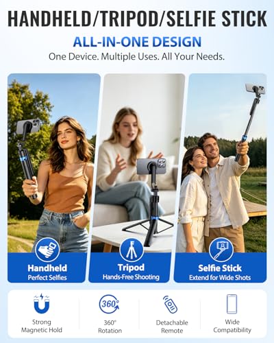 UBeesize 72” Auto Face Tracking Tripod for iPhone, MagSafe Selfie Stick with Remote, 360° Magnetic Phone Stand with Gesture Control for TikTok, Live Stream & Vlogging - size: 72-in