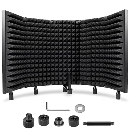 CAHAYA Microphone Isolation Shield Foldable - Mic Shield for Clear Recording Sound Absorbing Foam Reflector with 3/8" and 5/8" Mic Adapter Recording Equipment, Podcasting, Streaming, Home Studio Black