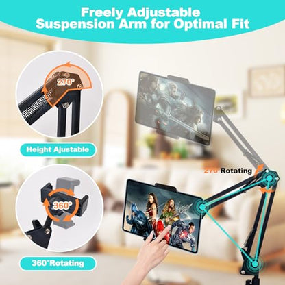Hivexagon Magnetic Overhead Phone Stand - Articulating Arm Stand with Base, 360 ° Multi Angle Adjustable, Equipped with Phone Specific Clip