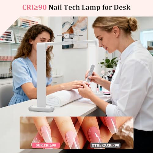 iVict Nail Desk Lamp, 34" Nails Tech Light with Phone Stand, 0-100% Adjustable Brightness, 3000K-6000K Color Temperature Led Desk lamp for Nail, Tattoos, Eyebrows, Beauty - style: White Nails Tech Light