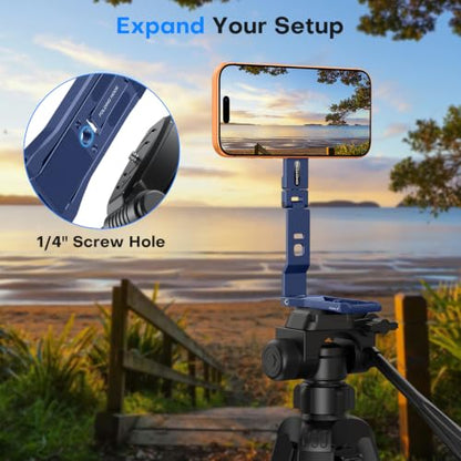 OMOTON TP03 [Ultra-Slim] for MagSafe Tripod, 360° Rotating Magnetic Phone Tripod for iPhone 17/16 Pro Max Air Women Men, Fold Cell Phone Stand with 1/4" Screw & Hook Fits Vlog, Live, Travel, Blue - color: Blue