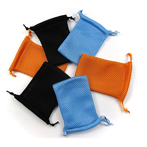 ALL in ONE 6pcs Nylon Mesh Drawstring Bag Pouches for Mini Stuff Cellphone Mp3 8x13cm (3x5 Inch) (Black+Orange+Blue) - color: ORANGE+BLUE