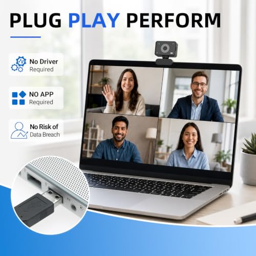 Webcam for PC, 1080P Full HD USB Webcam with Privacy Cover & Built-in Microphone, Plug and Play Computer Web Camera for Video Conference Online Class Live Streaming Video Calling