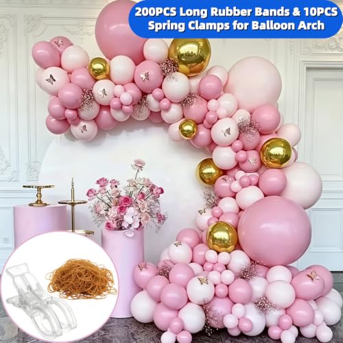 10 Pack Transparent Balloon Arch Clips, 3.5" Backdrop Spring Clamps with 200 Stretchy Rubber Bands for DIY Birthday Wedding Balloon Arch Party Decorations, Photo Studio & Craft Supplies