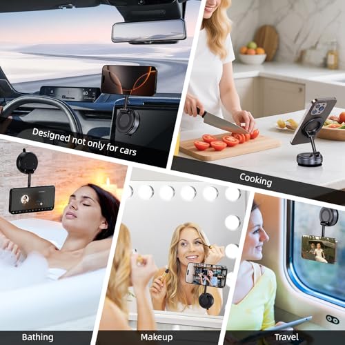 Jikasho Vacuum Magnetic Car Phone Holder for Magsafe, Hands-Free 360° Adjustable Suction Cup Phone Mount for Car/Gym/Mirror/Smooth Surface, Compatible with iPhone & Android (Silver Black) - color: Silver Black
