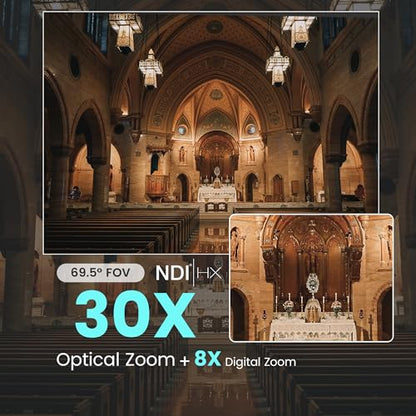 NDI PTZ Camera AI Auto Tracking 3G-SDI/USB3.0/HDMI/LAN PoE 30X Optical and 8X Digital Zoom Live Streaming Camera 1080P 60FPS for Church Services Worship Education Events vMix OBS YouTube - color: coal black