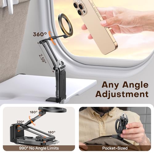 OMOTON 360°Rotating for MagSafe Tripod with 1/4" Screw Arca, Adjustable Magnetic Phone Tripod for iPhone 17/16/15 Pro Max Air, Fold Selfie Stick Fits Vlog, Gym, Travel Essentials, Black& Black Pro - color: 9-Black&Black Pro