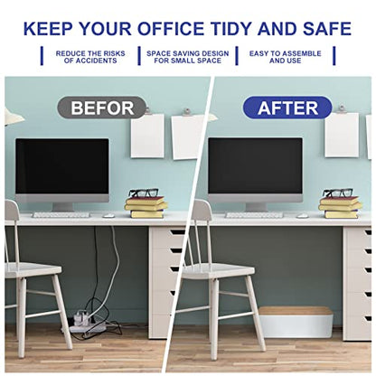 Cable Management Box - Wooden Style Large Cord Organizer Box to Hide Wires & Power Strips | Desk Computer Cable Organizer Box | Safe ABS Material |16" (L) x 6.2" (W) 5.3" (H)|for Home & Office - White - size: Large