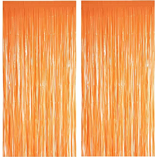 Orange Tinsel Curtain Party Backdrop - GREATRIL Foil Fringe Curtain Party Streamers for Fall/Thanksgiving Day/Birthdays/Doorway/Easter/Coco Theme/Day of The Dead Party Decorations 2 Packs - color: Orange