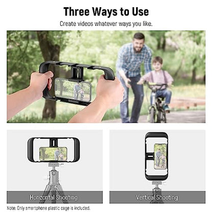 NEEWER Mobile Phone Video Rig, Mobile Phone Grip Stabiliser Cage with Cold Shoe and 1/4 Inch Thread, Video Recording Film Rig, Compatible with iPhone 16 15 Pro Max Plus 14 13 Mini X XS Max XR - style: A104