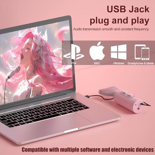 HB128 USB Gaming Condenser Mic Pink Heart Design, One-Click Mute Gain Control, Plug & Play, for PC/Console/Phone, Twitch/YouTube/TikTok, Streamers Gamers and Video Creators - color: HB128 desktop