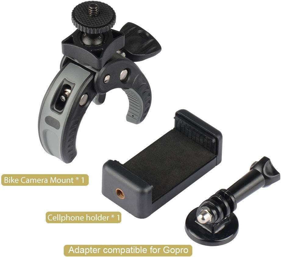 UTEBIT Camera Mount Clamp, 360° Ballhead with 1/4" Thread Holes, Black | Umbrella Clamp Motorcycle Camera Pole Mount Desk Holder, Super Clamp with Phone Tripod Mount for Gopro/DSLR/Stabilizer - color: Black