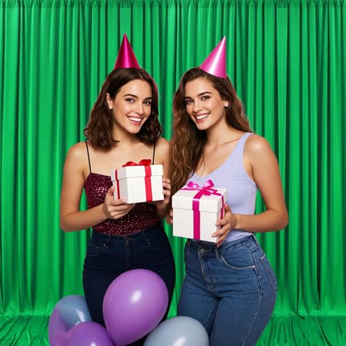 10ft x 10ft Grass Green Backdrop Curtains for Parties, Fabric Satin Background Curtain with Rod Pockets for Weddings, Birthday, Baby Shower, Photography, Graduation Party Backdrop Drapes, 2 Panels - color: Grass Green
