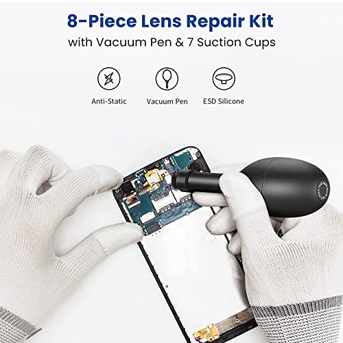 Lens Sucker Kit 8-in-1 with 7 Interchangeable Suction Cups Strong Suction Manual Vacuum Suction Pen Lens Puller for Lens Repair and Cleaning, Watches, and Electronic Components