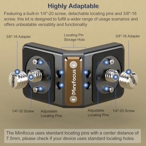 1 Pcs Mini L-Shaped Mount Plate, Right-Angle Plate Mounting Bracket with ARRI, 90° Angle Video Rig Adapter for Wireless Video Transmitter, V-Mount Battery, Monitor, Max.Load 3.0kg