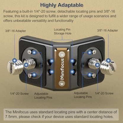 1 Pcs Mini L-Shaped Mount Plate, Right-Angle Plate Mounting Bracket with ARRI, 90° Angle Video Rig Adapter for Wireless Video Transmitter, V-Mount Battery, Monitor, Max.Load 3.0kg