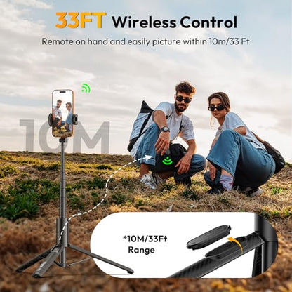 Phone Tripod Selfie Stick, ULANZI SK27 61" Extendable Selfie Stick for iPhone/Android with Wireless Remote Cold Shoe Mount, Portable Phone Tripod Stand for Video Recording, Stream, Travel, Vlogging - size: 61"-Phone Clamp