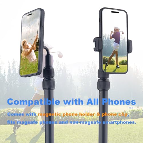 Golf Tripod Selfie Stick with Stake Spike for Golf Swing Training, Extendable Magnetic Cell Phone Golf Tripod Stand, Golfpod for Magsafe, for Insta 360 Cameras