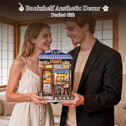 DIY Miniature House Kit, Book Nook Kit Mini Japanese House Bookshelf Decor, Tiny Dollhouse Building Kit for Adults & Teens, Gifts for Family, Friends - style: Sushi Shop