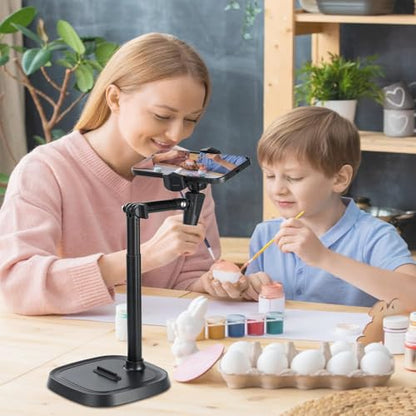 Adjustable Height Phone Stand for Desk, Angle Adjustable Desktop Phone Holder with 360°Rotation Ball-Head,Weighted Base and Aluminum Alloy Support Rod for Phone 4”-7” - color: T10Black