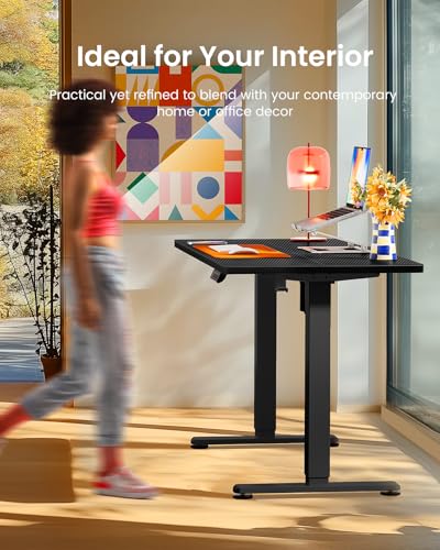 ErGear Height Adjustable Electric Standing Desk, 55 x 28 Inches Sit Stand up Desk, Memory Computer Home Office Desk, Carbon Fiber Black - color: Carbon Fiber Black, size: 55.1 X 27.6 Inches