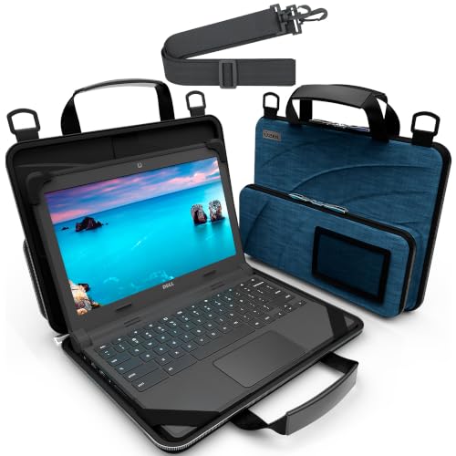 UZBL 13-14 Inch Always-on Chromebook Protective Hard Case with Accessory Pouch and Adjustable Shoulder Strap - color: Deep Blue