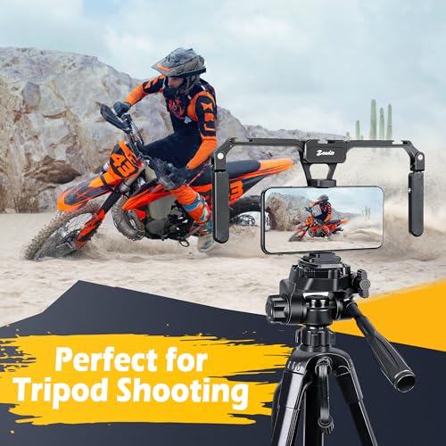 Zeadio Aluminum Smartphone Stabilizer Grip, Foldable Cellphone Video Rig, Filmmaking Vlogging Case, Phone Stabilizer Tripod Mount for All iPhone and Android Smartphones