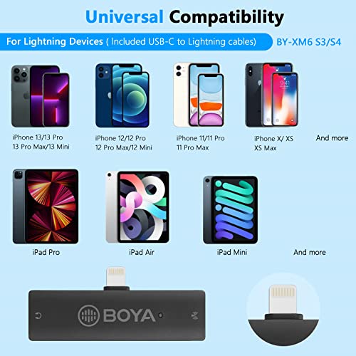 BOYA XM6-S4 Wireless Lavalier Microphone for iPhone/iPad, 2.4GHz Wireless Lapel Mic with OLED Display for YouTube, TikTok, Live Stream, Video Recording, Vlogging
