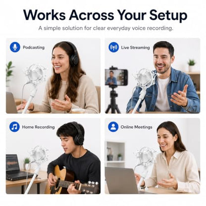DECHOUS Studio Condenser Microphone Shock Mount with 52mm White Metal Anti-vibration Holder for Desktop Recording and Broadcast Boom Mic Stand