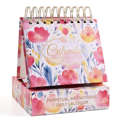 Bright Every Day Daily Flip Calendar with Inspirational Quotes - Motivational Perpetual Recycle Calendar Desk Office Home Decor for Women, Gifts Desk Accessories for Girls Positive Affirmations - color: Flower theme 3