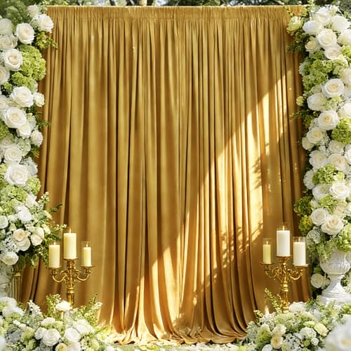 Sugargirl Wrinkle Free Gold Backdrop Curtains Polyester Photo Backdrop Drapes Curtains with Rod Pockets for Party Birthday Wedding Photography Home Decoration(5x7FT, 2 Panels) - color: Gold, size: W5' x H7' (2 panels)