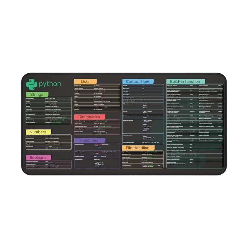 Python Cheat Sheet Desk Mat for Software Engineers, Hackers and Programmers, Quick Key, Large Anti-Slip Keyboard Pad Mouse Mat KMH - color: Python Cheat