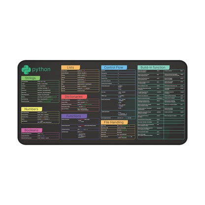 Python Cheat Sheet Desk Mat for Software Engineers, Hackers and Programmers, Quick Key, Large Anti-Slip Keyboard Pad Mouse Mat KMH - color: Python Cheat