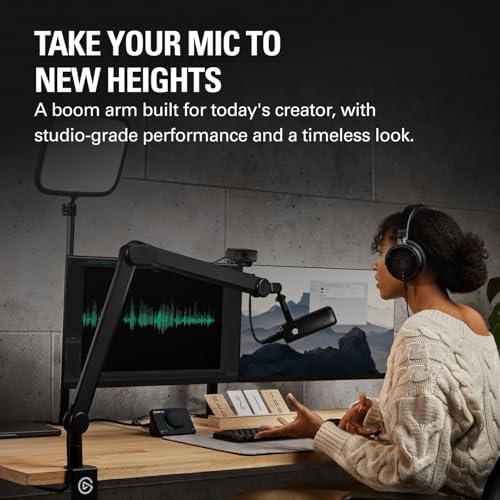 Elgato Wave Mic Arm MK.2, Studio Boom Arm for Microphones | Rises above monitors or stays low profile, Silent operation, Slim all-metal design, Padded clamp fits tight spaces - style: Mic Arm HR