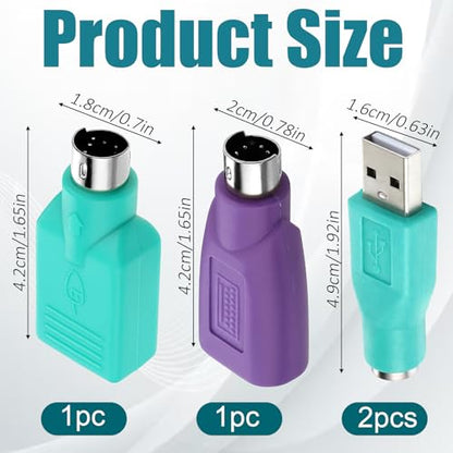4PCS PS/2 to USB & USB to PS/2 Adapter Combo, 2 Types PS2 t o U SB A Male Female Converter for Keyboard Mouse Replacement PS-2 Jack Adapter for Desktop PC Laptop Notebook (Green & Purple)