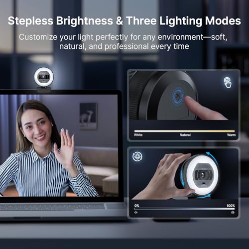 NexiGo 4K Autofocus Webcam Kit, N930E Pro UHD Webcam w/Ring Light, 1080P@60FPS, Dual Noise-Canceling Mics, Built-in Privacy Shutter, Lightweight Mini Tripod, Web Cam for Streaming/Meeting/Gaming