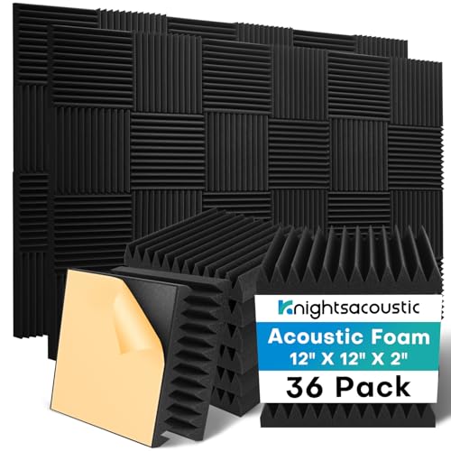 36 Pack Sound Proof Foam Panels for Walls with Self Adhesive, 12x12x2 Acoustic Foam Panels, High Density Acoustic Panels Sound Absorbing, Fire Resistant Studio Sound Proofing Black - size: 2" 36Packs with Adhesive