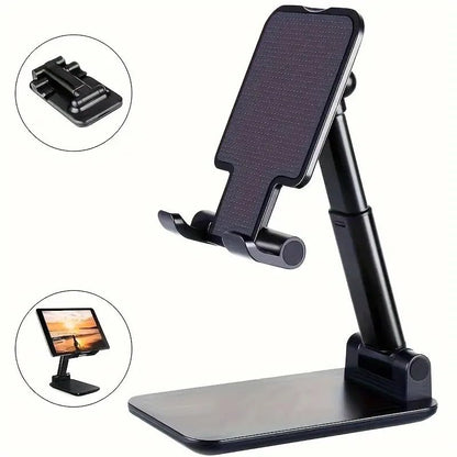 Foldable Cell Phone and Tablet Stand for Desk - Multi-Angle Adjustable Universal Mobile Holder Dock Compatible With Most Devices (Black) - color: Black