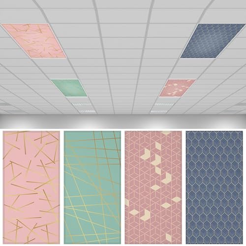 QOUBAI 4PCS Fluorescent Light Covers, 4x2 Feet Magnetic Light Cover Fluorescent Lights Shade Panel Positive Inspirational Ceiling Lights Filters for Office Classroom Home Drop Ceiling Geometric - style: Geometric